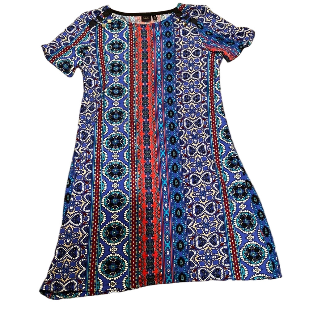 NWT Rafaella Boho Tribal Print Short Sleeve Shift Dress SIZE M